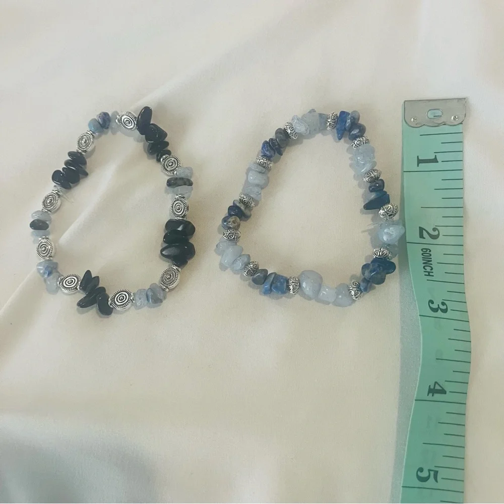 Aquamarine Lapis Lazuli Blue Goldstone Beaded Stretch Bracelets Handmade NWT - Picture 7 of 8